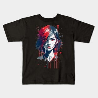 Cute girl with red eyes anime style Kids T-Shirt